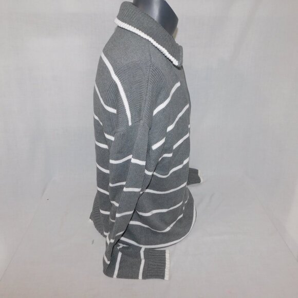 United Colors of Benetton Womens XL Gray White Striped 1/2 Zip Sweater - Picture 11 of 13